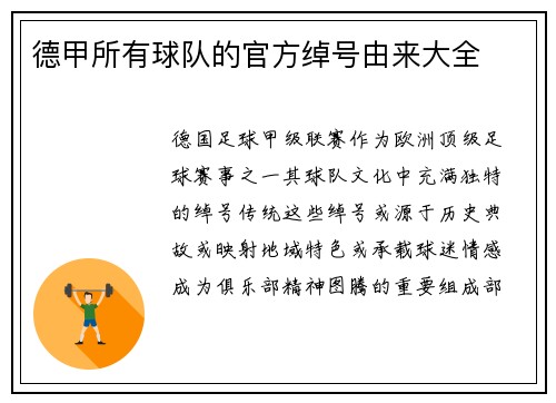 德甲所有球队的官方绰号由来大全