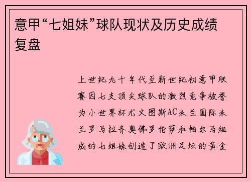 意甲“七姐妹”球队现状及历史成绩复盘