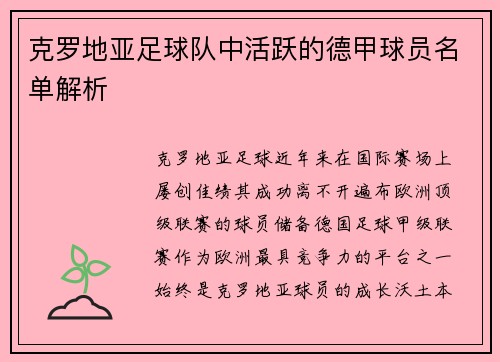 克罗地亚足球队中活跃的德甲球员名单解析