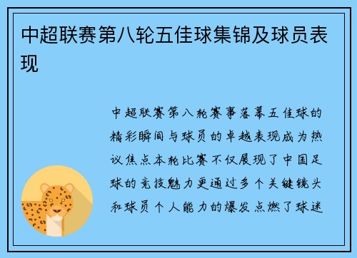 中超联赛第八轮五佳球集锦及球员表现
